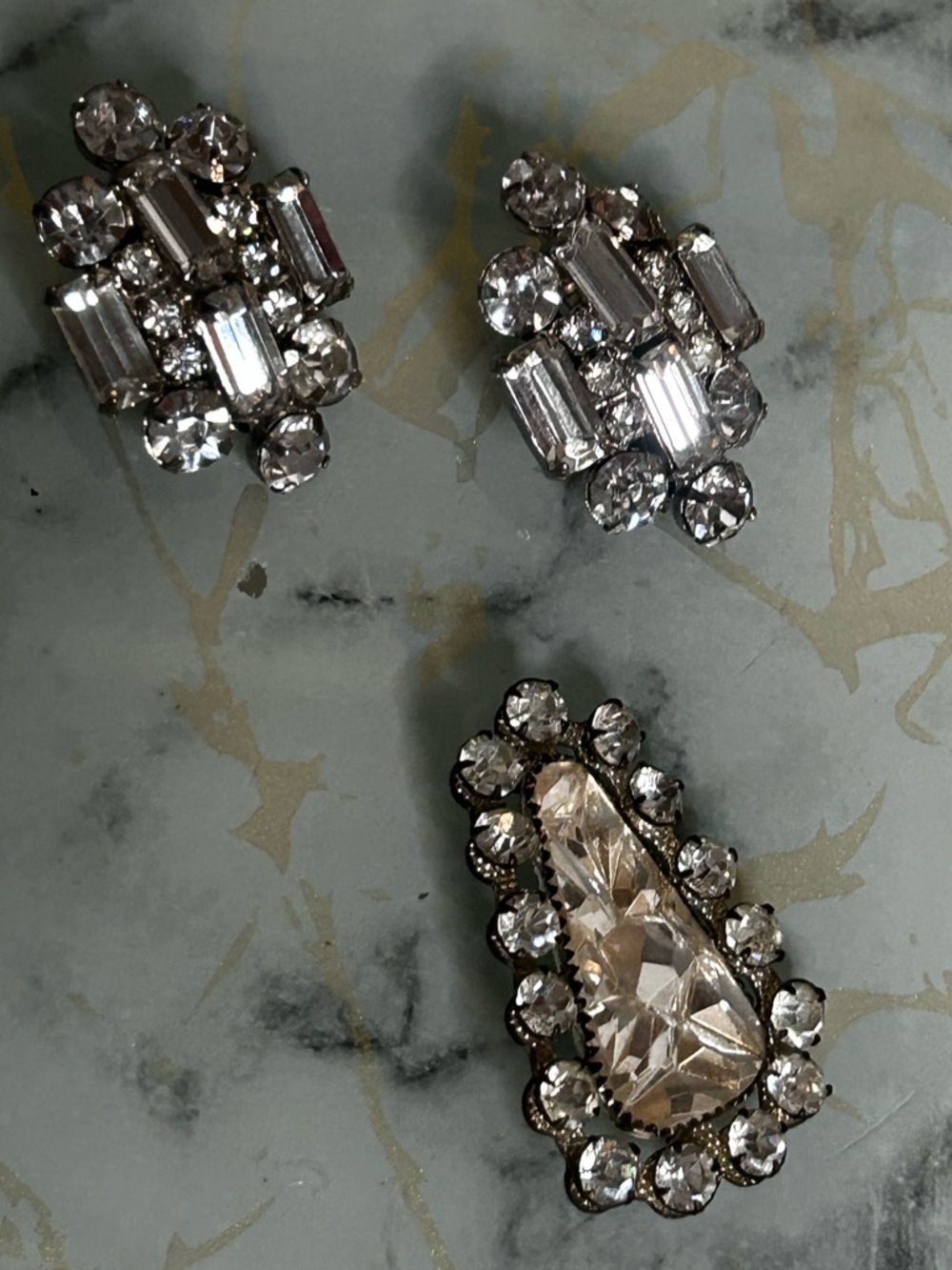 Vintage Rhinestone Jewelry Set Necklace Brooch Earrings Bridal Prom Formal - Picture 2 of 14